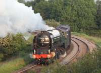 Having been to Carlisle from Crewe via Shap earlier in the day with the <I>Cathedrals Express</I>, 60163 returned south to Preston via the Settle & Carlisle in the late afternoon of 31 May 2012. After handing over the train to 90018 for the return to London, 60163 is seen propelling it's support coach up and around the long curve from Farington Curve Jct to Lostock Hall so that it can face the correct direction for the move to Crewe.<br><br>[John McIntyre 31/05/2012]