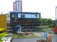 Works shunter no 08568 stabled in a siding in the yard at Railcare, St Rollox, on 1 June 2012. <br><br>[Veronica Clibbery 01/06/2012]