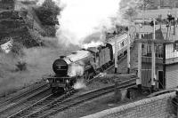 Preserved V2 2-6-2 No. 4771 <I>Green Arrow</I> with the Red Rose railtour of 21st September 1974 at Shipley (Bingley Junction). It had taken over at Leeds from a diesel which had brought the special from London St. Pancras, and worked the train through to Ravenglass. [With thanks to Vic Smith]<br><br>[Bill Jamieson 21/09/1974]