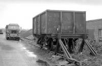 The very last coal wagon in Bathgate yard awaits removal after emptying on 8 December 1983.<br><br>[Bill Roberton 08/12/1983]