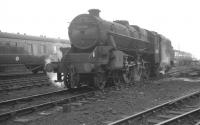 Black 5 no 44786 in the sidings alongside Carstairs shed in September 1965.<br><br>[K A Gray 03/09/1965]