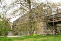 The temporarily closed Spey Viaduct at Ballindalloch, now part of the Speyside Way, looking south across the river on 24 May 2012 with repair and refurbishment work in progress. [See image 39037] <br><br>[John Furnevel 24/05/2012]