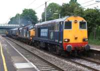 DRS convoy through Leyland on 13 June 2012. Locomotives 20309+37038 power the up Sellafield - Crewe freight, with locomotives 66432, 20305 and 20301 along for the ride. [See image 39208]<br><br>[John McIntyre 13/06/2012]