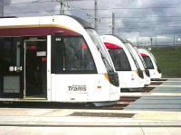 Lineup of Edinburgh Trams at Gogar depot on 12 June 2012.<br><br>[John Yellowlees 12/06/2012]