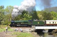 GWR 4-6-0 no 5043 <I>Earl of Mount Edgcumbe</I> crosses the Bluther Burn at Newmills on 27 May with a Linlithgow - Fife - Alloa circular tour.<br><br>[Bill Roberton 27/05/2012]