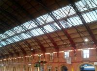 This is what you get when you give grown-ups Meccano - part of the lovely roof frame over Bristol Temple Meads platform 5 in May 2012.<br><br>[Ken Strachan 27/05/2012]