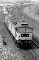 47114+47360 shunt the car sidings at Bathgate on 11 May 1990.<br><br>[Bill Roberton 11/05/1990]