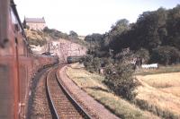 Approaching Hilton Junction, thought to be in the early sixties, with a steam locomotive hauling the photographer's train and a DMU passing the box heading south.<br><br>[Frank Spaven Collection (Courtesy David Spaven) //]