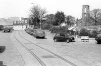 The Aberdeen Gasworks branch, latterly used by SAI Ltd, looking north up Church Street on 20 May 1990. (Google Earth Street View shows the rails have now been removed or buried.) [See image 18043]<br><br>[Bill Roberton 20/05/1990]