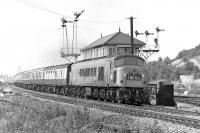 Steam heat 'Peak' No. 45044 <I>Royal Inniskilling Fusilier</I> forges south past the site of Cudworth station in August 1975 with the through service from Glasgow Central to London St. Pancras. The train is the one-time 'Thames Clyde Express' although the name had ceased to be used the previous May.<br><br>[Bill Jamieson 02/08/1975]