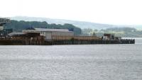 Wide view of Stranraer Harbour station from the east in the monsoon of 3 July 2012.<br><br>[Colin Miller 03/07/2012]