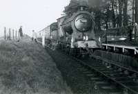 SLS Farewell to Peebles Tour 3rd February 1962<br><br>
64587 at the miniscule and short-lived Rosslynlee Hospital Halt.<br><br>[Jim Currie (Courtesy Stephenson Locomotive Society) 03/02/1962]