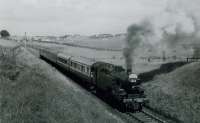 RCTS/SLS RAIL TOUR OF SCOTLAND 22nd June 1962<br><br>
42196 heading away from Drongan towards Belston Junction.<br><br>[Jim Currie (Courtesy Stephenson Locomotive Society) 22/06/1962]