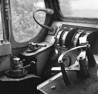 Inside the cab of 76 007 at Wombwell Main Junction on 17 July 1981. The layout doesnt exactly shout out ergonomic design.<br><br>[Bill Jamieson 17/07/1981]