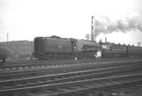 Steam to the rescue! A4 Pacific no 60015 <I>'Quicksilver'</I> seen in the process of rescuing a failed BRCW Type 2 and its train, conveniently close to Haymarket shed, on 2nd June 1962.<br><br>[Frank Spaven Collection (Courtesy David Spaven) 02/06/1962]