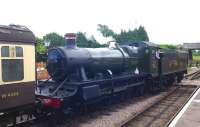 <I>'Isn't that a...   certainly not...  well I'm sure it was at one time!'</I> The unique 9351, photographed at Williton on the West Somerset Railway on 11 July 2012. This locomotive, now a 2-6-0, was rebuilt from GWR 'Large Prairie' 2-6-2T No 5193.<br><br>[Peter Todd 11/07/2012]