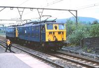 76027+76014 light engine at Hadfield in May 1981.<br><br>[Peter Todd 29/05/1981]