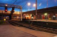 Looking north from Platform 2 at Preston at around 22.25 hrs on 18 July 2012 as Virgin Thunderbird 57307 <I>'Lady Penelope'</I> is started up in readiness to haul a Pendolino ecs to Longsight Depot in Manchester for overnight servicing. (<I>I did briefly consider a caption about 'Her Ladyship' being awoken from her slumbers by <I>'Parker'</I> - but then thought better of it...!</I>)<br><br>[John McIntyre 18/07/2012]