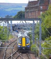 380111 has just pulled out of the bay platform at Ayr station on 20 July with the 12.13 service to Glasgow Central.<br><br>[Bill Roberton 20/07/2012]