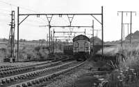 37070 passes Wombwell Main Junction at 07.25 on 17 July 1981 and takes the branch for Barrow Colliery where its load of empty HAA hoppers will be replenished. The branch was the northern remnant of the erstwhile South Yorkshire Railway's Blackburn Valley Line which had at one time run through to Wincobank, Sheffield. The electrified line to Penistone curving off on the left had less than 24 hours of active life left although the official closure date was probably the following Monday.<br><br>[Bill Jamieson 17/07/1981]