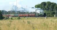 46233 <i>Duchess of Sutherland</i> joins the WCML at Euxton Junction whilst working the 'Cumbrian Mountain Express' from Crewe to Carlisle via Manchester and the S&C on 21 July 2012.<br><br>[John McIntyre 21/07/2012]