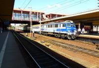 The 'Express' which has come from Gdynia forms the 15.00 Czestochowa to Krakow on 23 July 2012. Locomotive EP07-397, max. speed 125km/h. <br>
Distance from Cz to Kk - 134km. Journey time 3h 32m = 24 mph average! These locos and the similar EU07 are based on the BR AL3 (Class 83). Remove the headlights and the resemblance is apparent. (With thanks to Bill Jamieson).<br><br>[Colin Miller 23/07/2012]