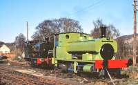 Two Barclays at Aviemore in April 1981. On the right is 'Dailuaine' (2073/1939), now on display at Dewar's distillery in Aberfeldy. On the left is 'Clyde' (2315/1951) now on the Spa Valley Railway and since renamed 'Lady Ingrid'. [See image 5703]<br><br>[Peter Todd 16/04/1981]