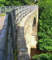 Crossing Glenesk Viaduct northbound on 25 July 2012 with the North Esk below. The arrival of the Borders Railway has raised the question of a 'bolt-on' cantilevered pedestrian crossing similar to that introduced on the Oykel Viaduct in 1999. [See image 3272]. <br><br>[John Furnevel 25/07/2012]