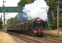 46233 <I>Duchess of Sutherland</I> heads south near Brock with the return leg of the 'Cumbrian Mountain Express' from Carlisle to Crewe via Liverpool on 28 July 2012.<br><br>[John McIntyre 28/07/2012]