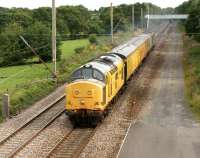 A Network Rail test train from Derby to Carlisle approaches Balshaw Lane Junction on 4 August 2012. Locomotive 97304 is leading with 37688 on the rear.<br><br>[John McIntyre 04/08/2012]