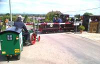 <h4><a href='/locations/T/Templecombe'>Templecombe</a></h4><p><small><a href='/companies/D/Dorset_Central_Railway'>Dorset Central Railway</a></small></p><p>Steam meets steam at the new Common Lane level crossing on the Gartell Light Railway on 28 July 2012. So far this is the first level crossing re-opened on the former Somerset and Dorset route. see image <a href='/img/35/463/index.html'>35463</a> Presumably, they will put exchange sidings in when they meet with the New S&D somewhere around Chilcompton. 29/85</p><p>28/07/2012<br><small><a href='/contributors/Ken_Strachan'>Ken Strachan</a></small></p>