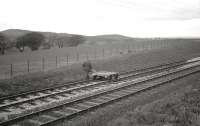 One man and his shovel. A member of the PW team involved in reballasting work on the Largs branch between West Kilbride and Fairlie on Easter Sunday 1963. <br><br>[R Sillitto/A Renfrew Collection (Courtesy Bruce McCartney) 14/04/1963]