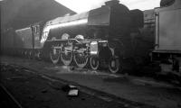 Gresley A3 no 60070 <I>'Gladiateur'</I> stands in the evening sunshine on Gateshead MPD in the early sixties. The Pacific officially ended her days here in May 1964.<br><br>[K A Gray //]