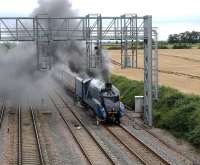 LNER 4464 <I>Bittern</I> at Challow on 13 August 2012 with the <I>Cathedrals Express</I>. The Pacific stopped here on its way to Bristol in order to take water from a road tanker.<br><br>[Peter Todd 13/08/2012]