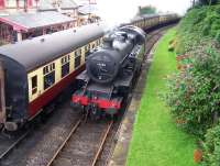 Scene at Haverthwaite station on the Lakeside and Haverthwaite Railway on 7 August 2012. Fairburn 2-6-4T no 42085 is in the process of running round its train.<br><br>[Colin Alexander 07/08/2012]