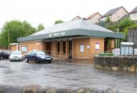 The modern station at Falkirk High, looking across the car park entrance in May 2005.<br><br>[John Furnevel 25/05/2005]