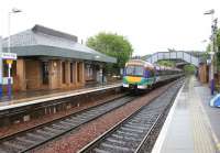 A train for Edinburgh leaving Falkirk High on 25 May 2005.<br><br>[John Furnevel 25/05/2005]