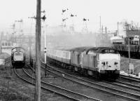 415+406 seem to be utilising all of their combined 5,400 horsepower accelerating north through Carstairs in the spring of 1972. I swear the ground shook!<br><br>[John Furnevel 28/04/1972]