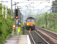 Line occupation for engineering work at Wester Hailes - 4 June 2005. View looking east from the Waverley bound platform.<br><br>[John Furnevel 04/06/2005]