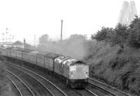 A type 2 double heading a type 4 with an Aberdeen - Edinburgh train, photographed on 11 November 1971 on the run down from the Forth Bridge past Dalmeny.<br><br>[John Furnevel 11/11/1971]