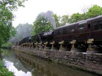 Steam train is reflected in the water at Consall Station.<br><br>[Neville Davies //]