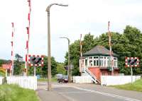 <i>'This is a stick-up!'</i> Blackford level crossing and signal box in June 2005, looking west.<br><br>[John Furnevel 21/06/2005]