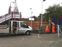 Preparatory work being carried out alongside Shettleston station on 1 September 2011 in connection with the replacement of the station footbridge.<br><br>[Colin McDonald 01/09/2011]