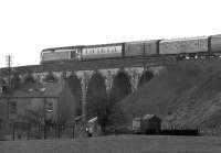 A down parcels train crossing the viaduct over the River Conder at Galgate, south of Lancaster, in September 1971.<br><br>[John Furnevel 10/09/1971]