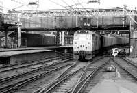 Parcels train arriving at Liverpool Street in July 1980 behind a class 31. The 37 in the background has recently been released and is waiting for the road back to Stratford diesel depot.<br><br>[John Furnevel 08/07/1980]