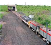 A ballast train leaving Millerhill for the north in September 1991.<br><br>[John Furnevel 07/09/1991]