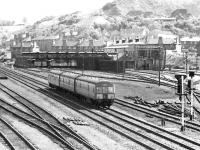 A northbound DMU passing the closed Perth shed in May 1970. The shed had officially closed in May 1967.<br><br>[John Furnevel 25/05/1970]