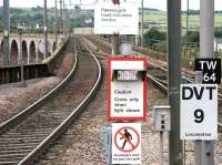 Platform view from Berwick station looking south onto the Royal Border Bridge in July 2005<br><br>[John Furnevel 05/07/2005]