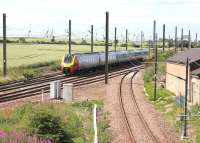 An Edinburgh bound Virgin Voyager passing Drem Junction in July 2005.<br><br>[John Furnevel 15/07/2005]