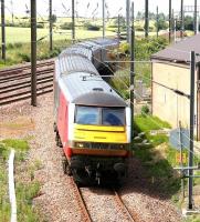 A Waverley - North Berwick train running onto the branch at Drem Junction in July 2005.<br><br>[John Furnevel 15/07/2005]